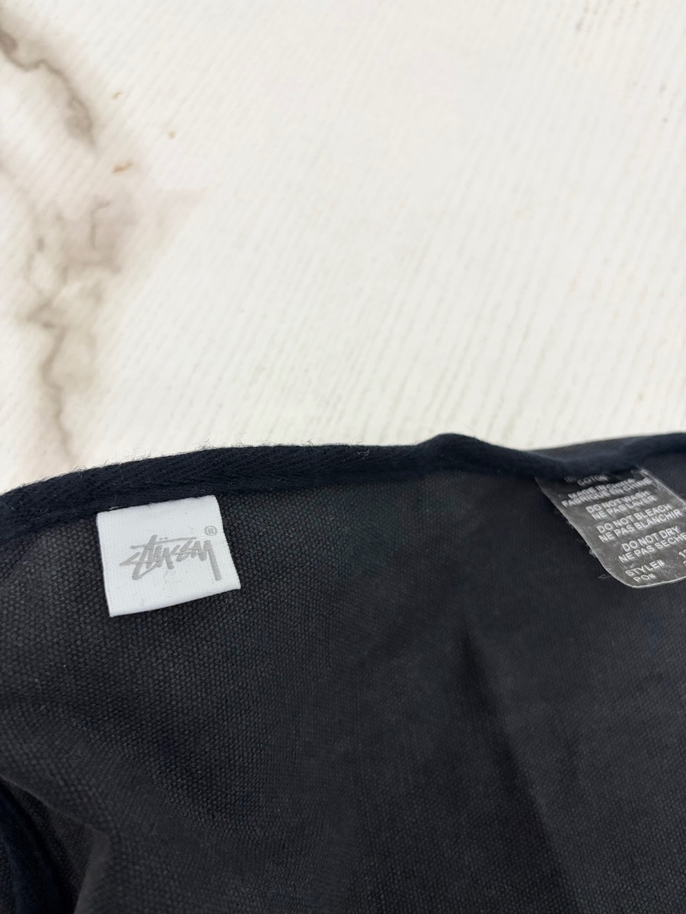 Stussy Big Stock Logo Canvas Tote Bag Black Cotton Shoulder Book Bag Streetwea - Picture 4 of 8